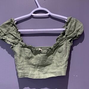 80-Wilfred Olive Green Ruffle Crop Top